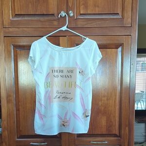 German Brand Orsay White Graphic Tee with Floral Accents